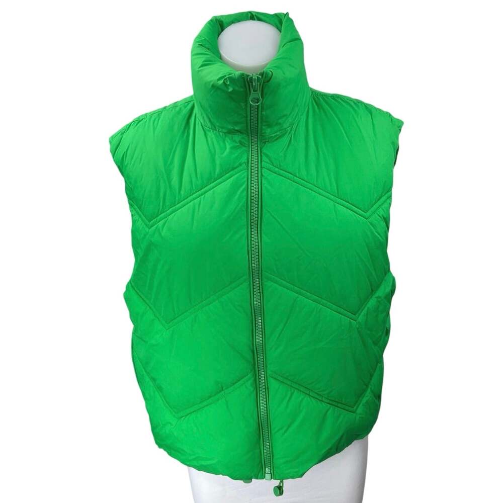 Zara Green Sleeveless Quilted Full Zip High Neck Puffer Vest Coat Jacket Size S